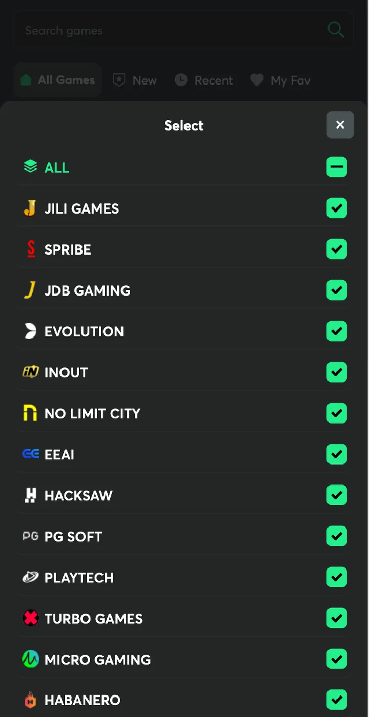 1GO Plus provider filter for multi-studio slot and jackpot games