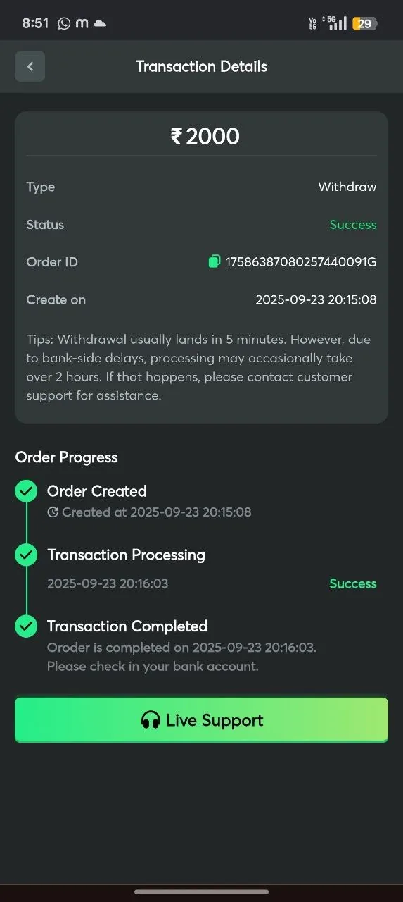 1GO Plus withdraw Success 2000 rupees with timestamps